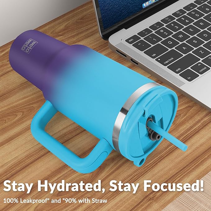 40oz Tumbler with Handle | Insulated Stainless Steel Travel Mug | 34Hrs Cold & 10Hrs Hot Retention | 100% Leakproof Lid & Straw | Dishwasher Safe + Car Cup Holder Fit (Light Blue Violet Gradient) - Bloomnest