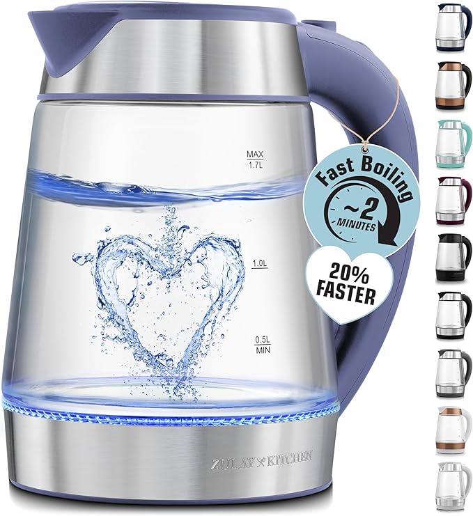 Zulay Kitchen Fast Boiling Electric Water Kettle - 1.7L, 1500W, Auto Shut-Off for Overboil & Boil Dry Protection, Cool-Touch Handle, 360° Base - Rapid Teapot Boiler For Coffee & Tea - Blue - Bloomnest