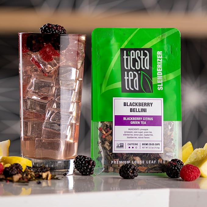 Tiesta Tea - Blackberry Bellini, Premium Loose Leaf Blend, Blackberry Citrus Green Tea, Medium Caffeinated, Refreshing Flavor, Hot or Iced, 20-25 Cups, 2.5oz Resealable Pouch - Bloomnest