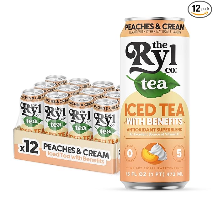 Ryl Peaches & Cream Iced Tea – Antioxidant Superblend, No Artificial Ingredients, Zero Sugar, Five Calories, Low Carb, Non-GMO, Kosher, Gluten Free, Made in the USA, 12-Pack, 16 Fl Oz - Bloomnest
