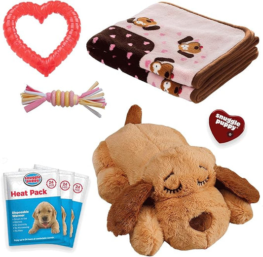 Original Snuggle Puppy Essentials Starter Kit - Heartbeat Puppy for Dogs - Calming Aid with 3 Heat Packs, Puppy Teething Toy, Dog Chew Toy and Dog Blanket - Bloomnest