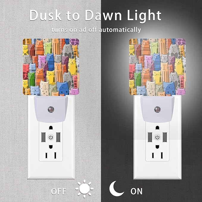 Funny Cat Night Light,Funny Cats Family Plug-in Night Lights with Dusk-to-Dawn Sensor for Stairway/Hallway/Bedroom Sleep Friendly lamp for Women/Girls/Boys Gift,0.5W - Bloomnest