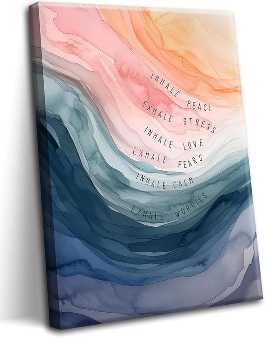 Mental Health Wall Art, Therapy Office Pictures Wall Decor, Inhale Exhale Meditation Art Paintings, Inspirational Canvas Prints, Therapist Artwork for Meditation Room Calming Corner, Framed 16x24 Inch - Bloomnest