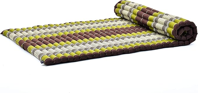 Leewadee - Kapok Roll Mat – Handcrafted Folding Sleep & Relaxation Mattress from Thailand, Ideal as Guest Bed, Camping Mat, Yoga Mat or Traditional Futon, 75 x 39 inches, Brown Green - Bloomnest