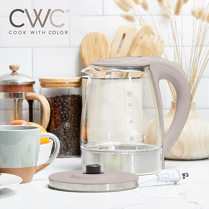 COOK WITH COLOR Electric Tea Kettle, 1.8L Cordless Hot Water Boiler, 1200W Rapid Boil, Auto Shutoff & Boil Dry Protection, BPA-Free, Sleek Countertop Design, Sand - Bloomnest