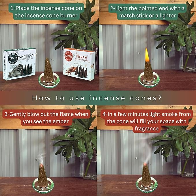 TRUMIRI Incense Cones - Combo Pack of 20 Cone Incense - 10 White Sage + 10 Myrrh TRUMIRI