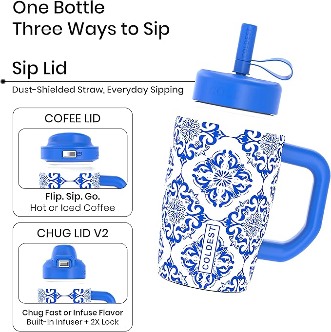 Coldest Tumbler with Handle and Coffee Lid - 100% Spill Proof Tumbler with Straw (3 Lids) - Stainless Steel Insulated Leakproof Tumblers for Women & Men - Cup Holder Friendly - 15 oz (The European) - Bloomnest