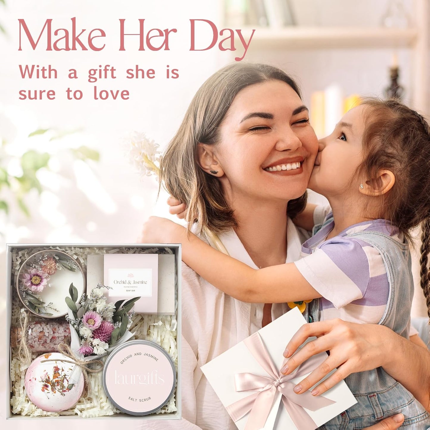 Birthday Gifts for Women – Luxury Bath Sets & Self Care Box – Christmas Gifts for Women – Small Orchid & Jasmine Spa Basket for Mom, Sister, or Friend