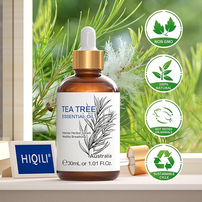HIQILI Tea Tree Oil for Skin, Hair, Toenail, Add to Shampoo, Body Wash, Soap, Foot Soak - 1.01 Fl Oz - Bloomnest