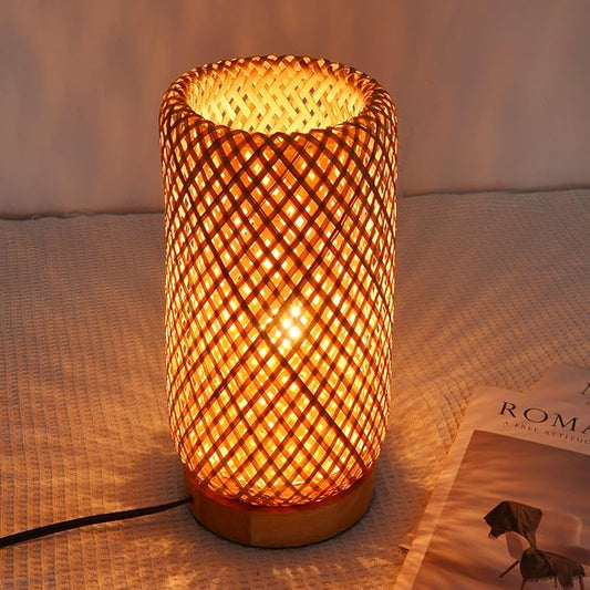 Arturesthome Bamboo Desk Light Woven Boho Beside Lamp Vintage Wicker Wooden Nightstand Lamp for Living Room,Kids Room,Nursery Room Decor - Bloomnest