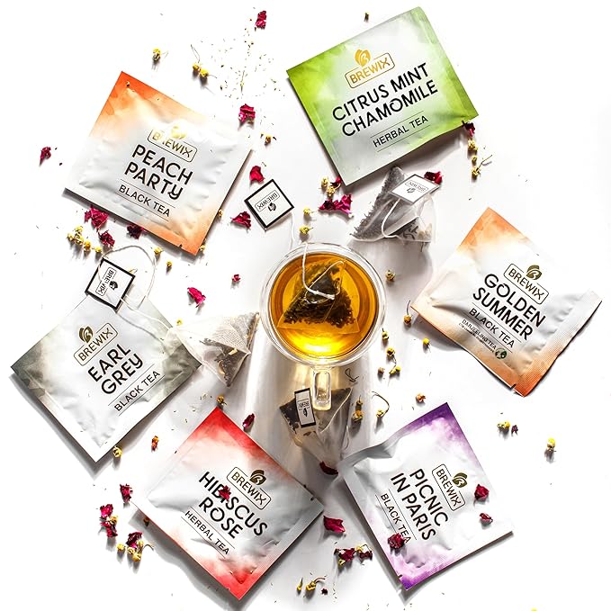 BREWIX Premium Assorted Tea Sampler Gift Box (15 Pyramid Individually Wrapped Tea Bags) | Herbal Tea, Black Tea, Green Tea | Tea Gift Set & Variety Pack | Gifts for Women & Men, Tea Set - Bloomnest