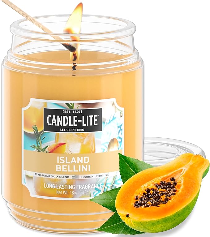 Candle-lite Scented Candles, Island Bellini, 18 oz Jar, Proudly Poured in The USA, Aromatherapy Candle, Single-Wick with 110 Hours of Burn Time, Perfect for Creating an Inviting Ambiance - Bloomnest