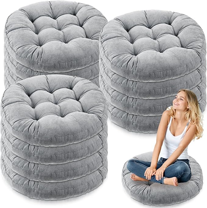 Jerify 12 Pcs Round Floor Pillows Cushions 22 x 22 Inch Large Flexible Seating Cushion Classroom Furniture Floor Pillow for Kids Adults Home Daycare Preschool Yoga Meditation Gift (Light Gray) - Bloomnest