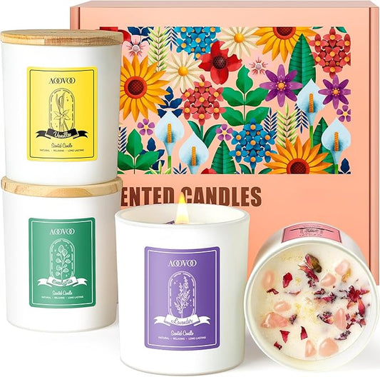 AOOVOO Rose/Vanilla/Eucalyptus/Lavender Scented Candles for Women - Aromatherapy Candle with Crystals Inside, 40oz Soy Candles for Home Scented, Birthday Gifts Christmas Candle for Women Mom - Bloomnest