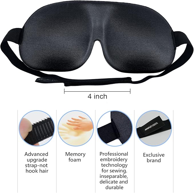 Sleep Mask Invisible Alar Deep Orbit 3D Eye Mask Ultra Lightweight & Comfortable Sleeping Mask for Travel, Nap, Shift Works XL Black - Bloomnest