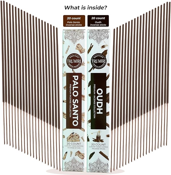 Trumiri Incense Sticks - Combo Pack of 40 Insence-Sticks - 20 Palo Santo + 20 Oud - Insenses - Insents - Incents - Inscense - Incence - Incienso - All Natural Incense Sticks TRUMIRI