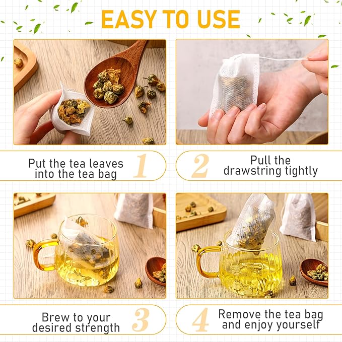 1000 Pcs Disposable Tea Bags Bulk for Loose Leaf Tea Drawstring Empty Coffee Sachets Filter Infuser Strainers for Coffee Spice Herbs(2.75 X 3.54 Inch) - Bloomnest