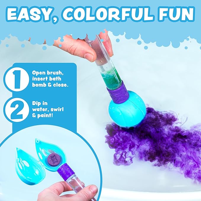 Tub Works® Bath Color Brush™ Kids Bath Bomb Set | Nontoxic & Fragrance-Free | Use Brush to Paint Water with Vibrant, Fizzing Colors | Fun BathBombs for Kids Bath | Creative Bathtub Toys for Toddlers - Bloomnest