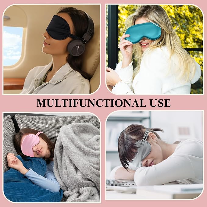 12 Pcs Silk Eye Masks for Sleep Bulk, Soft Satin Eye Covers for Sleeping Women Men Night Mask with Adjustable Elastic Strap Sleep Cover Blindfold Eyeshade for Travel Nap, 4 Colors - Bloomnest