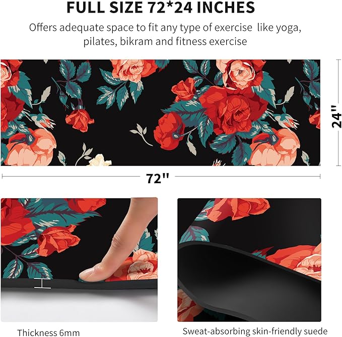 nuveti Yoga Mat Print Extra Thick TPE Non Slip Fitness Exercise Mat with Carrying Bag,72"x24" Extra Thick 6MM Exercise & Workout Mat for Yoga, Pilates Fitness and Floor Exercises - Bloomnest