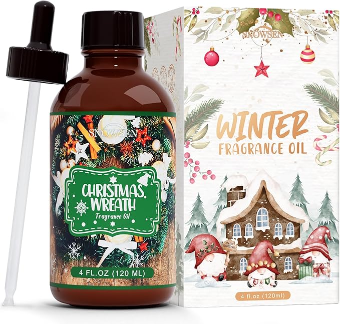 Christmas Wreath Fragrance Oil 4 Fl Oz, Undiluted Winter Essential Oil with Glass Dropper for Diffuser, Humidifier, House Cleaning,Spray,Soap Making,Candle Making,Yoga,Long Lasting Scents - Bloomnest