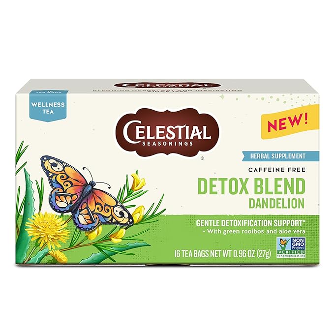 Celestial Seasonings Detox Blend Dandelion Wellness Tea, Caffeine Free, 16 Tea Bags Box - Bloomnest