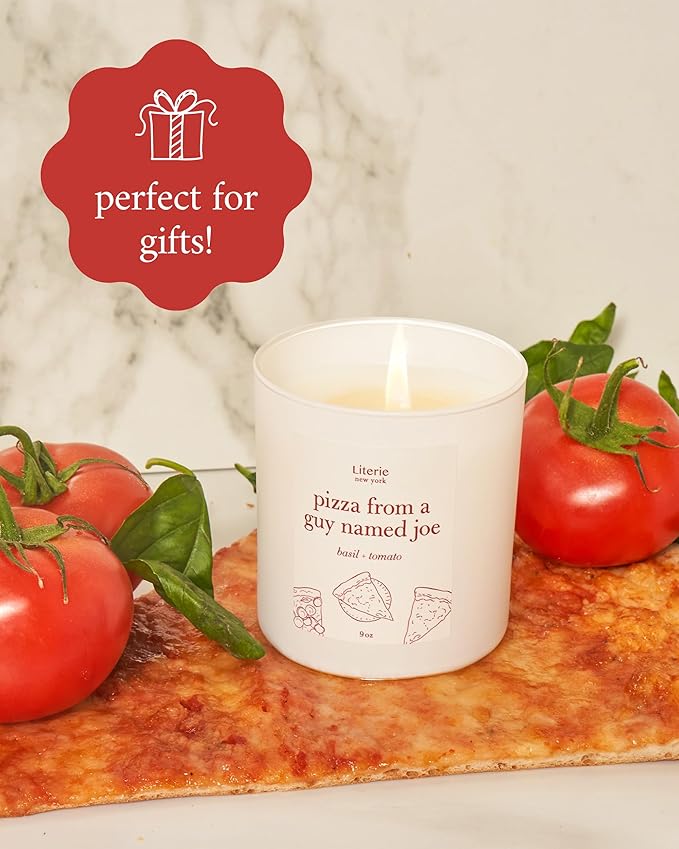 Literie NYC Inspired Scented Candle: Pizza from a Guy Named Joe - Tomato & Basil Scent, 9oz, 50 Hour Burn, Vegan Soy & Coconut Blend Candle for Home Decor, Gift for Women & Men - Bloomnest