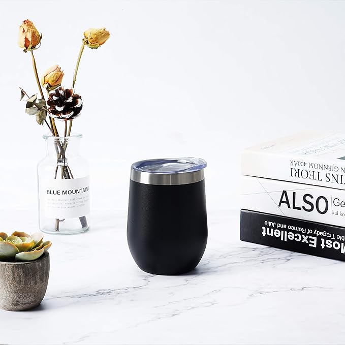 Lifecapido 4 Pack 12Oz Stainless Steel Stemless Wine Glasses, Insulated Wine Tumbler, Stainless Steel Wine Tumbler Cups with Lids and Straws for Coffee, Cocktails, Wine, Champaign, Black… - Bloomnest