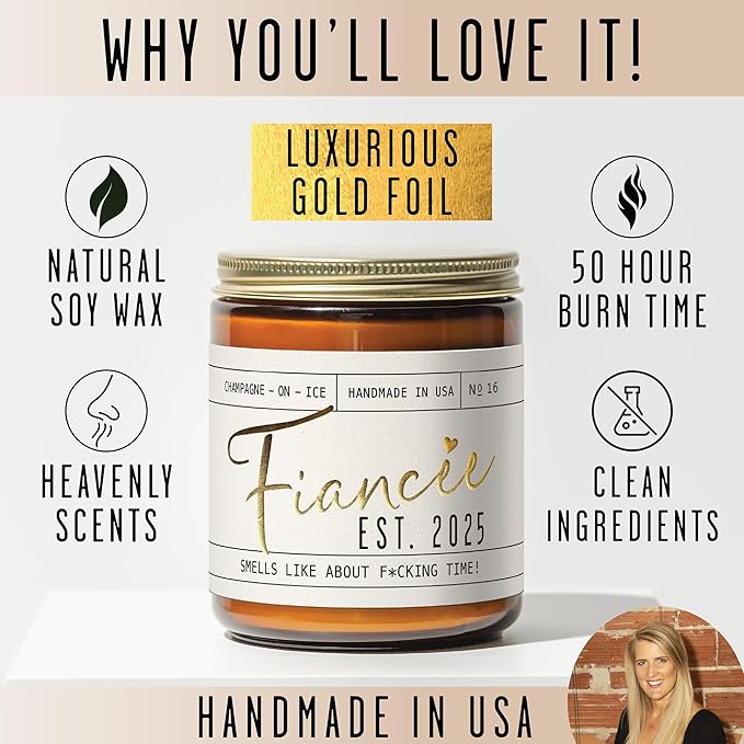 Fiance Gifts for Women, Engagement Gift - 'Fiancee Est. 2025' Soy Wedding Candle, w/Champagne on Ice - Infused w/Essential Oils I Engagement Gift for Her I Bridal Shower Gifts I 50Hr Burn, USA Made - Bloomnest