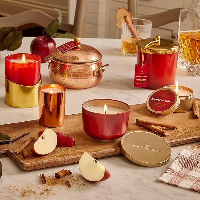 Thymes Scented Candles for Women & Men – Tin with Lid – Luxury Home Decor – Apple Candles with Notes of Crushed Clove, Cardamom, Bourbon & Malted Rum (Simmered Cider, 6.5 oz) - Bloomnest