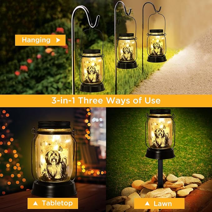 kyoryuger Shih Tzu Gifts for Women/Men Shih Tzu Solar Lanterns Dog Mom Birthday Dog Lovers Lantern Pet Loss Pet Memorial Lights Solar Garden Decoration for Yard, Patio,Backyard,Porch Torches Light - Bloomnest