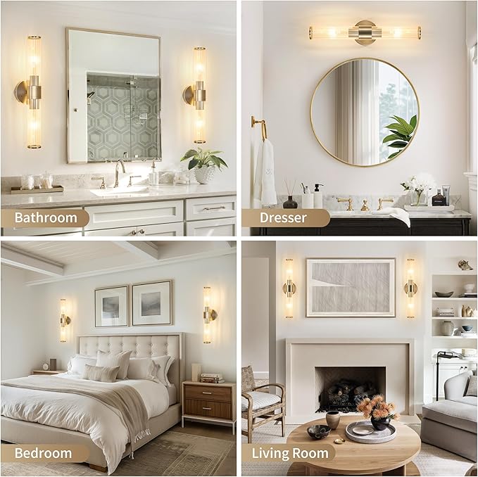 Sand Nickel Battery Operated Wall Sconces Set of Two, Rechargeable Wall Sconce with Dimmable Remote Control, 20 Inch Wireless Sconce Wall Light for Bedroom, Living Room (Bulbs Included) - Bloomnest