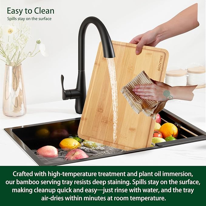 Bamboo Tray for Serving Food, Tray for Eating and Serving Coffee, Tea, 13.0×9.1 Inch - Bloomnest