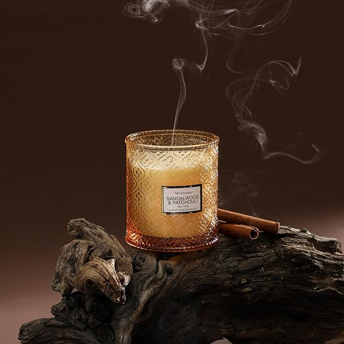 Sandalwood & Patchouli Scented Candles, 19oz Luxury Gifts for Women, Orange Decorative Glass Candles, Natural Soy Wax for Home Fragrance - Bloomnest