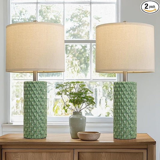 26" Tall Table Lamp for Living Room -Green Lamps Set of 2 Modern Ceramic Lamps for Night Stands, Bedside Lamp for End Tables, Nightstand Lamps for Bedroom - Bloomnest