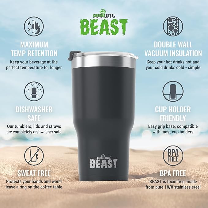 Beast 20 oz Tumbler Stainless Steel Vacuum Insulated Coffee Ice Cup Double Wall Travel Flask (Matte Black) - Bloomnest