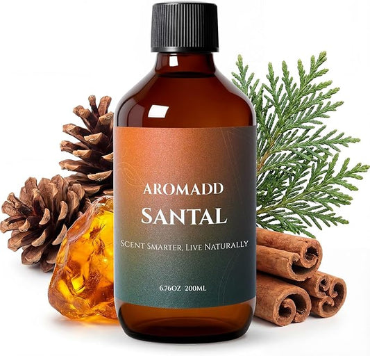 Aromadd Santal Diffuser Oil Inspired by Luxury Hotel Scent, Essential Oils for Waterless Diffuser, Warm Sandalwood & Amber Aroma, Long-Lasting & Natural Home Fragrance - 6.76 fl oz (200 mL) - Bloomnest