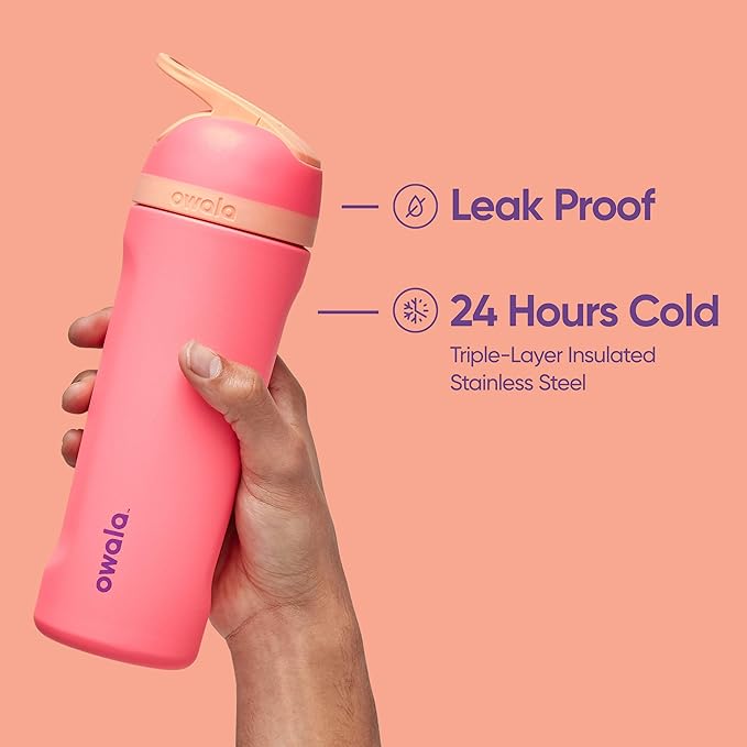 Owala Flip Insulated Stainless Steel Water Bottle with Straw, BPA-Free Sports Water Bottle, Great for Travel, 24 Oz, Shy Marshmallow Owala