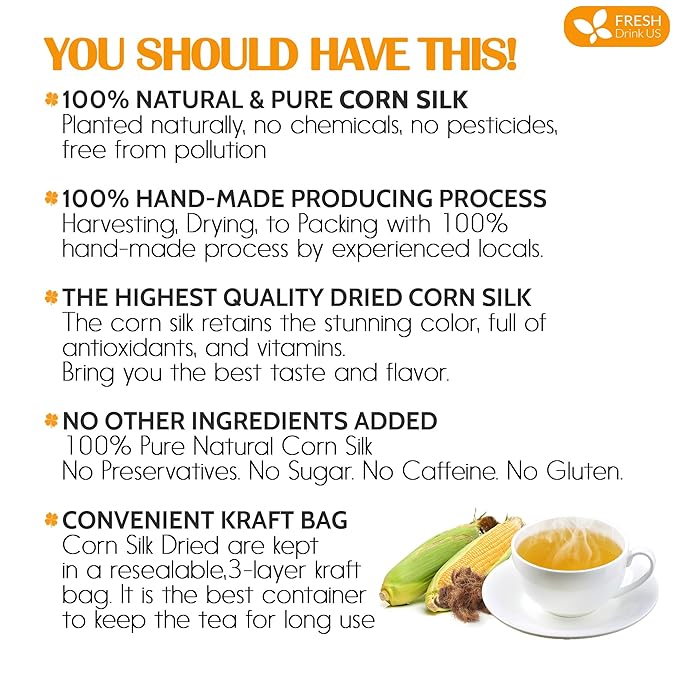 FreshDrinkUS, Dried Corn Silk 20oz | Premium Whole Corn Silk for Tea & Herbal Infusions | Naturally Air-Dried, Non-GMO, Caffeine-Free | Perfect for Daily Herbal Tea, DIY Blends & Natural Brewing - Bloomnest