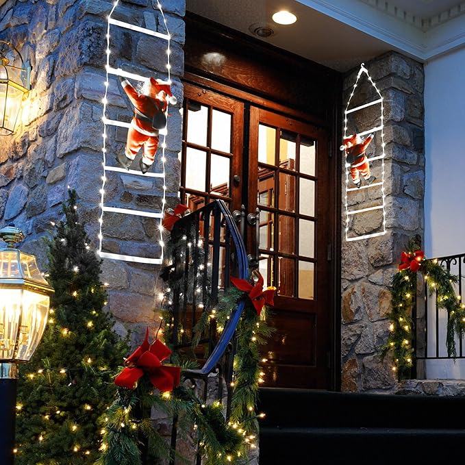 Toodour LED Christmas Light - 2.5FT Christmas Decorative Ladder Lights with Santa Claus, Xmas Decorations Light for Indoor Outdoor, Window, Garden, Home, Wall, Xmas Tree Decor - White - Bloomnest