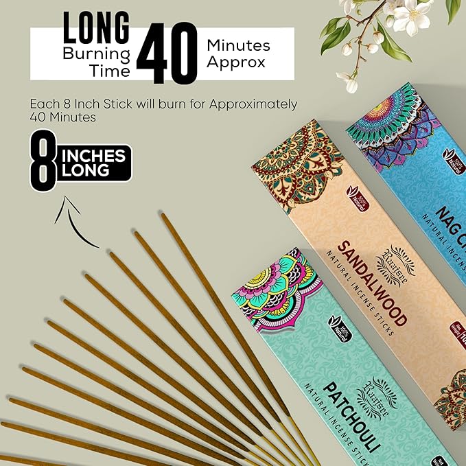 raajsee Incense Sticks Assorted Pack (180 gm), 100% Pure Organic Natural Hand Rolled Free from Chemicals - Perfect for Aromatherapy, Cleansing, Meditation, and Church (12 Pack) - Bloomnest