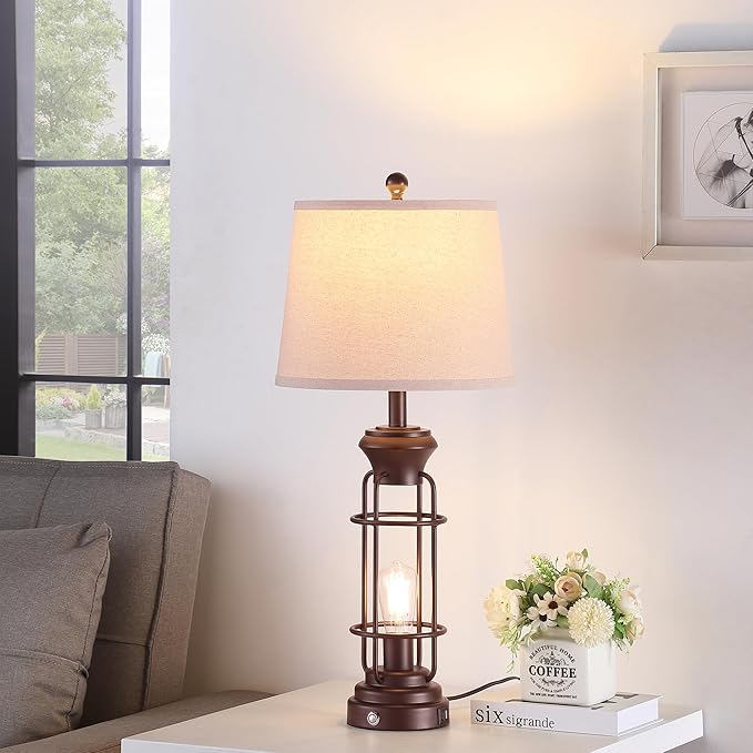 Table Lamps for Living Room Set of 2, 28" Tall Farmhouse Table Lamp with Oil Rubbed Bronze Finish, Bedroom Lamps for Nightstand with White Oatmeal Lampshade, 4 Bulbs Included - Bloomnest
