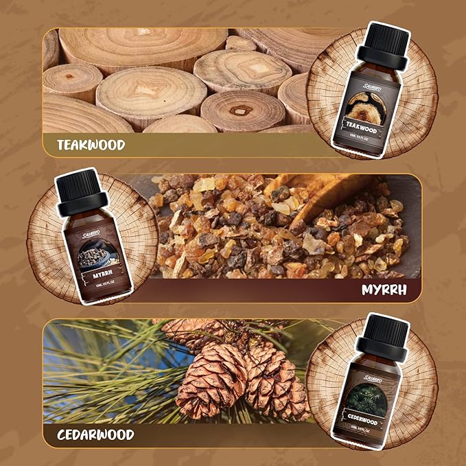 SALUBRITO Woody Fragrance Oils Set, Wood Essential Oil Set for Diffuse, Forest Pine, Sandalwood, Leather, Teakwood, Myrrh, Cedarwood Scented Oil for Candle, Soap Making - Bloomnest