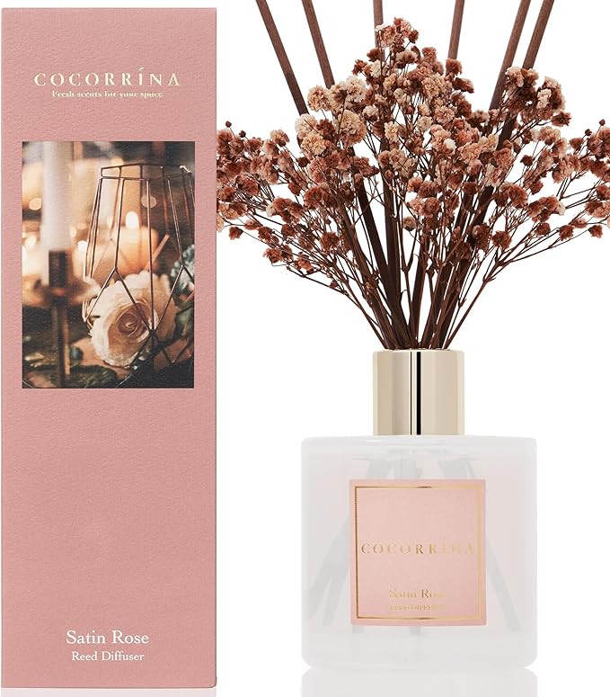 Cocorrína Reed Diffuser Sets- Satin Rose Scented Diffuser with Sticks Home Fragrance Reed Diffuser for Bathroom Shelf Decor - Bloomnest
