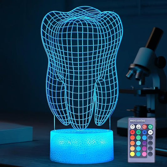 Dental Gifts, 3D Tooth Night Light, 3D Illusion Lamp, 16 Colors Changing, Remote Control, Dimmable, Living Room Decoration, Xmas Tooth Model Gifts - Bloomnest