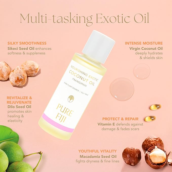 PURE FIJI Travel Size Nourishing Exotic Coconut Oil, Frangipani (3oz/90ml)