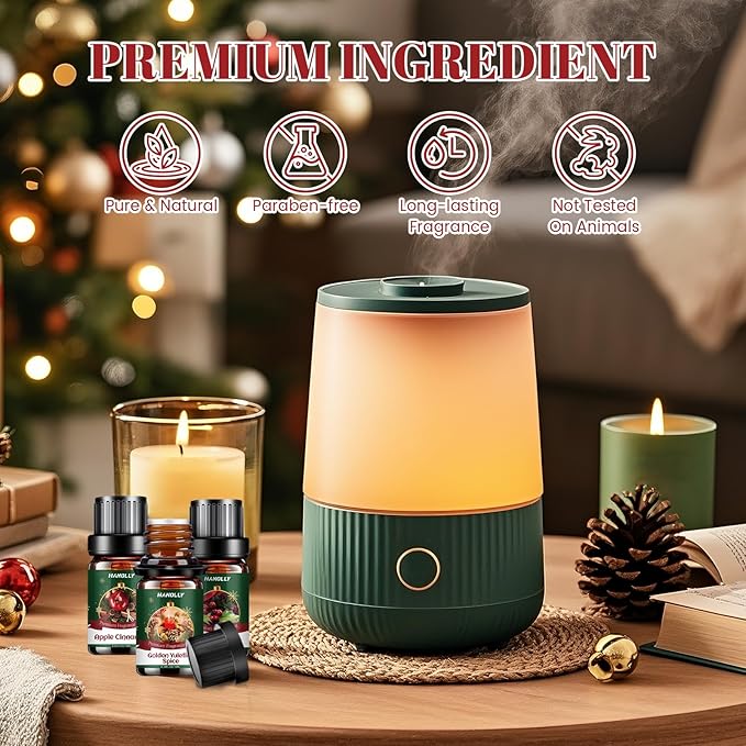 Christmas Fragrance Oil Set, 6 Premium Holiday Essential Oils for Diffuser, Candle Making - Caramel Pumpkin Swirl, Apple Cinnamon, Merry Berry Christmas, Christmas Fireplace Scented Oil Gift Set - Bloomnest