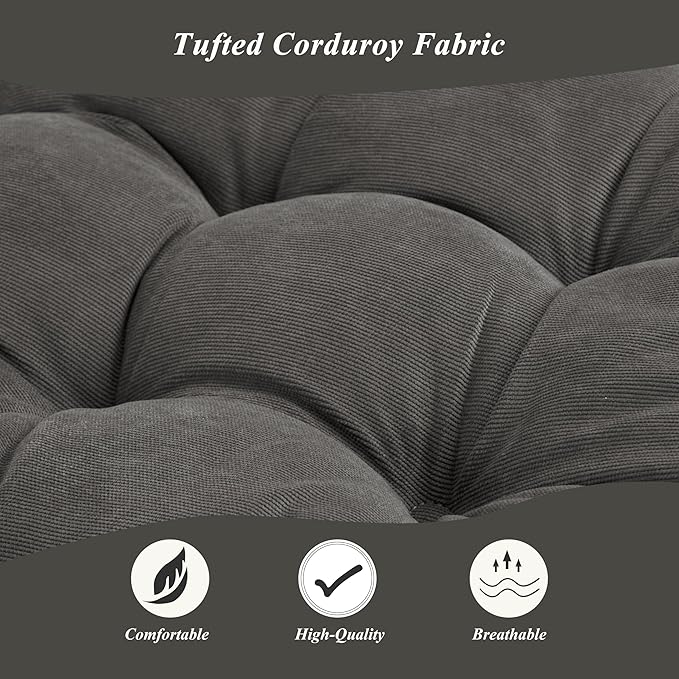 Meditation Floor Pillow 22×22 Inch 2 Pack Large Floor Cushions for Adults Square Tufted Corduroy Floor Pillows for Yoga Living Tatami Room Dark Grey - Bloomnest