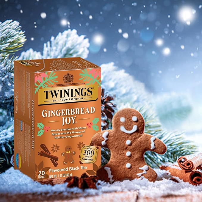 Twinings Gingerbread Joy Black Tea Individually Wrapped Bags, 20 Count (Pack of 3), Ginger & Cinnamon, Caffeinated, Enjoy Hot or Iced | Packaging May Vary - Bloomnest