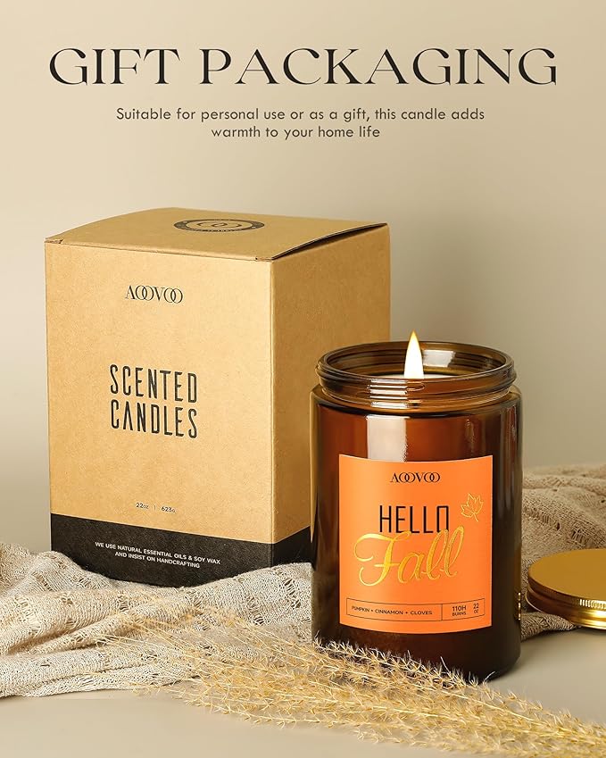 AOOVOO Hello Fall Candles - 22 oz Scented Candles, Aromatherapy Candle, Soy Candle for Home Scented - Bloomnest